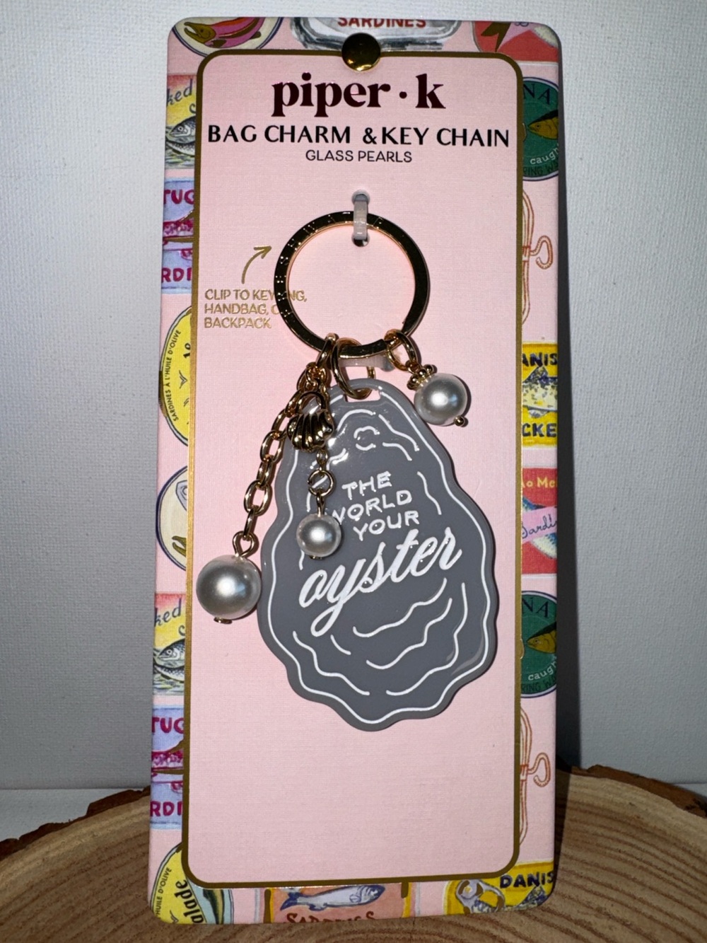 Piper K "The World Is Your Oyster" Bag Charm & Keychain Coastal Chic